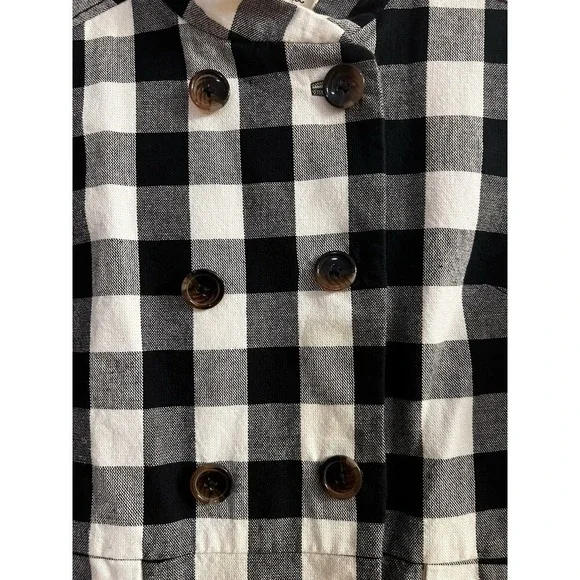 TROVATA Coat Jacket Sz L Large Double Breasted Pleated Back Gingham Buffalo NWOT - Picture 3 of 15